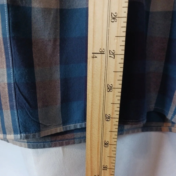 Maker & co button front shirt plaid mens size Large blue & beige color - Picture 12 of 12